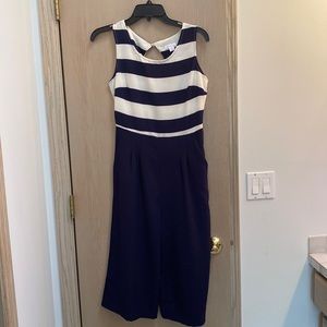Navy and white cropped jumpsuit